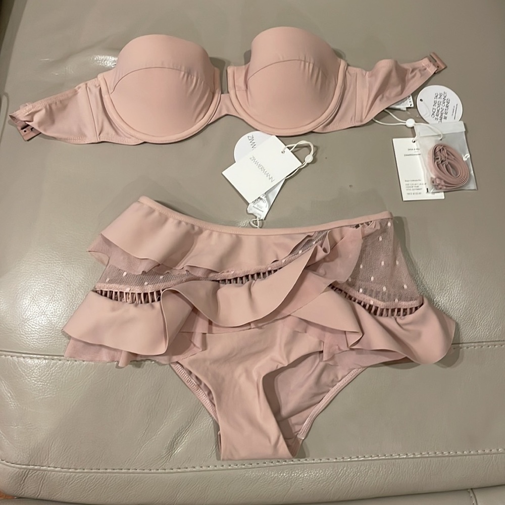 Zimmermann ruffle trim top and bottoms swimsuit sz AU 1 - Picture 8 of 13